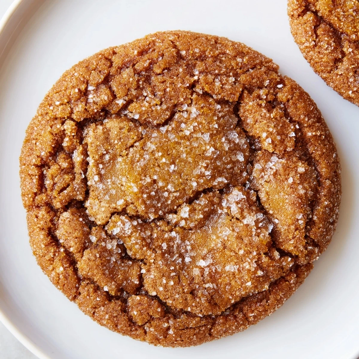 These chewy ginger and molasses cookies are golden brown, appearing freshly baked and aromatic.