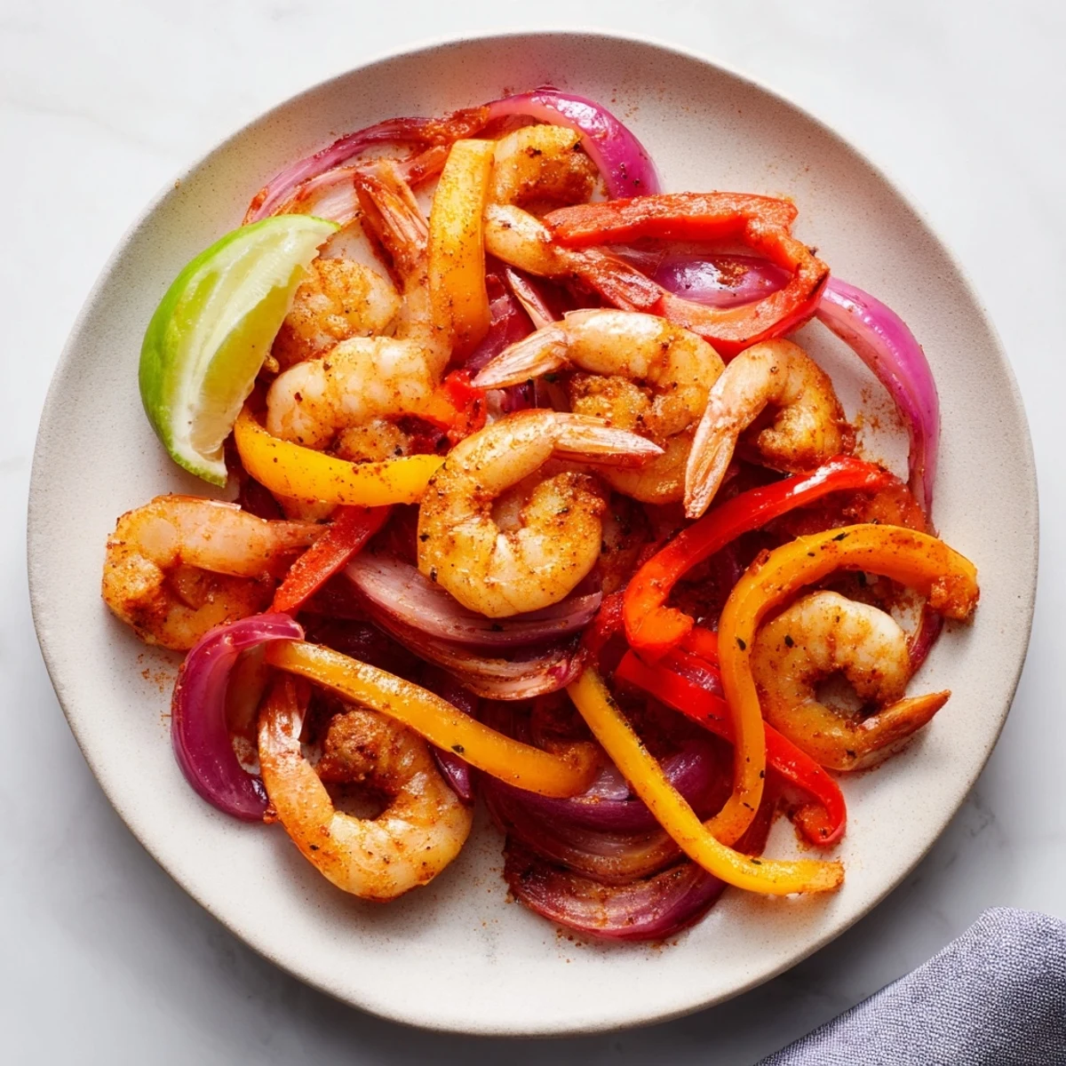 Savory Easy Sheet Pan Shrimp Fajitas, featuring sizzling shrimp and colorful bell peppers, ready to serve.