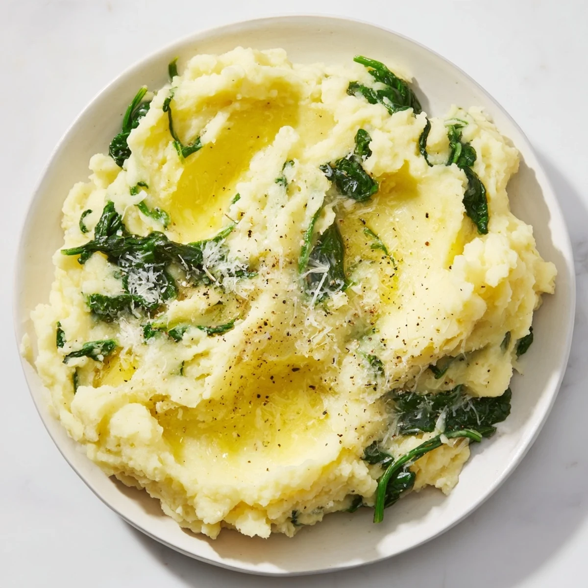 Fluffy Creamy Spinach Parmesan Mashed Potatoes, a side dish with vibrant green spinach swirls and creamy perfection.