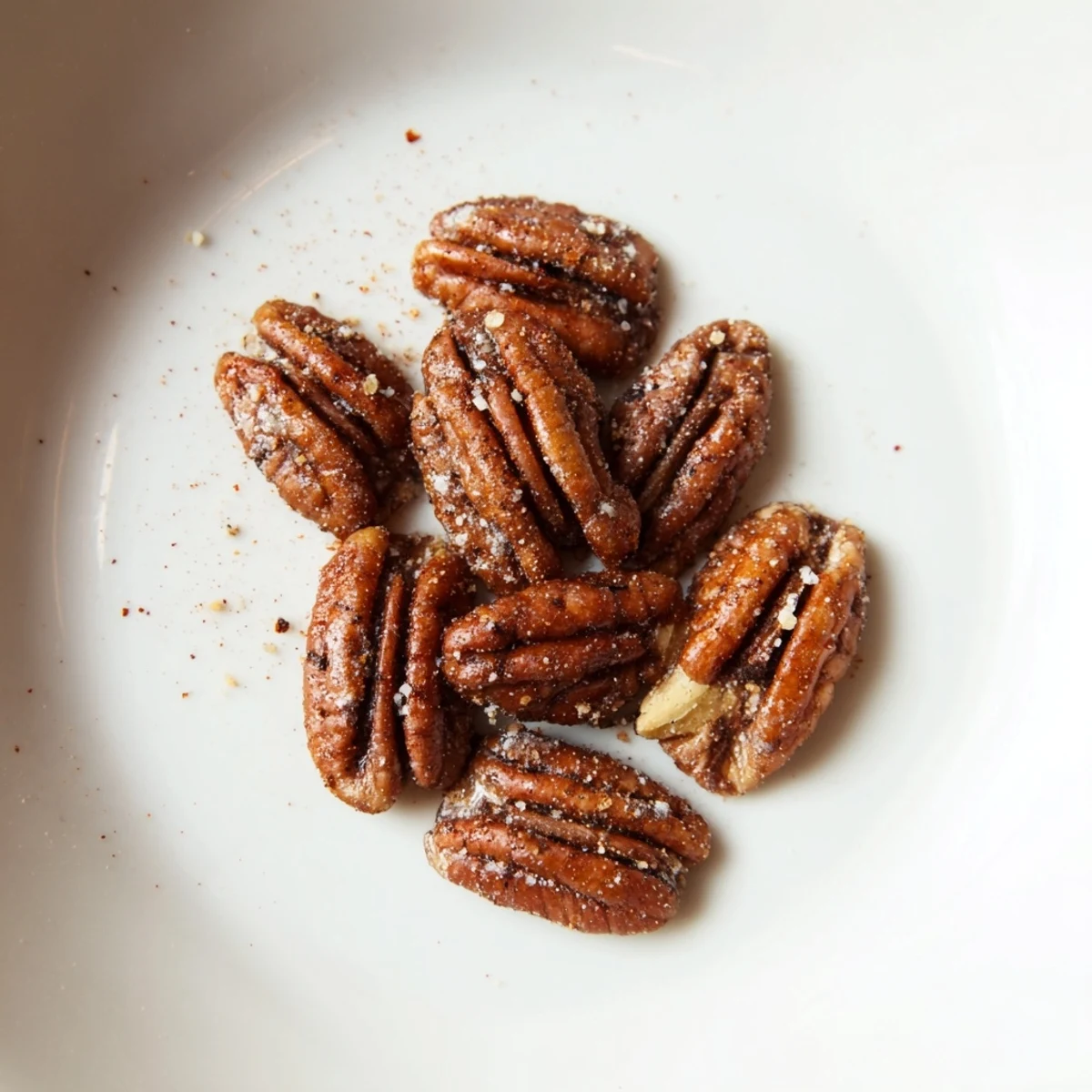 Crispy, roasted Simple Garlic-Honey Pecans, beautifully browned, ideal as a flavorful salad topping or snack.