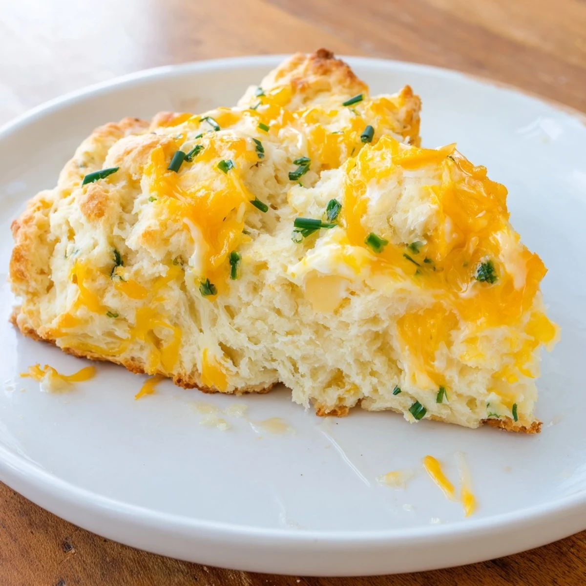 Enjoy a basket of appetizing golden cheddar and chive scones, perfect alongside a steaming cup of coffee.