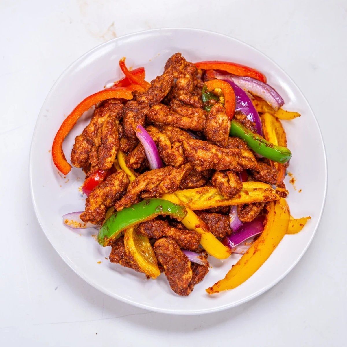 Sheet-Pan Chicken Fajitas on a tray: sizzling chicken and vibrant peppers ready to eat with tortillas.