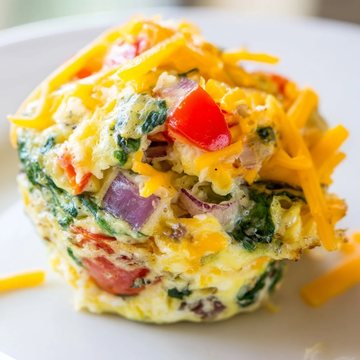 Golden-topped veggie egg muffins showcasing colorful vegetables, perfect for a quick, protein-packed breakfast.