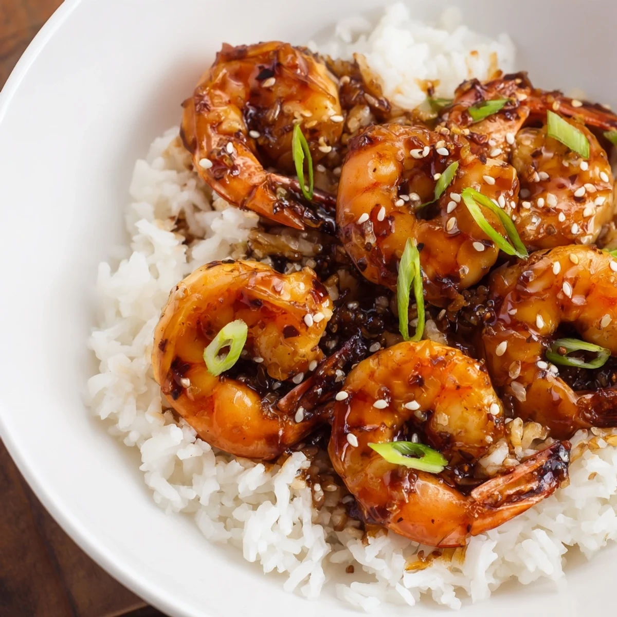 Honey Garlic Shrimp glistens in a skillet, coated in a sticky, savory sauce ready for serving.