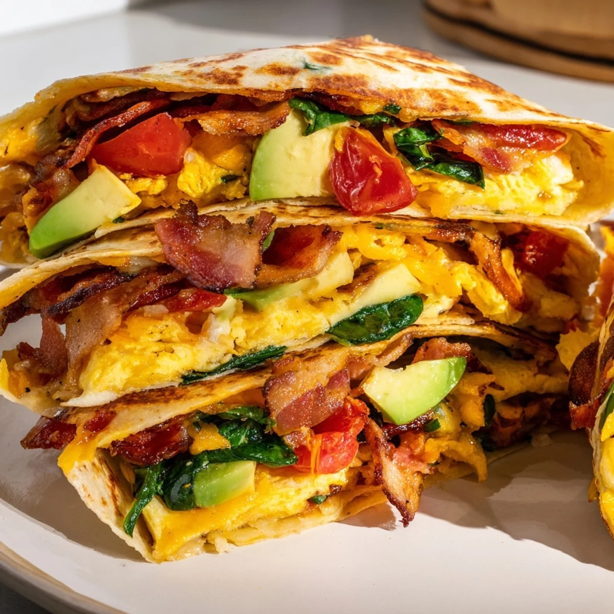 A folded Crispy Breakfast Wrap shows the delicious layers before the satisfying first bite.