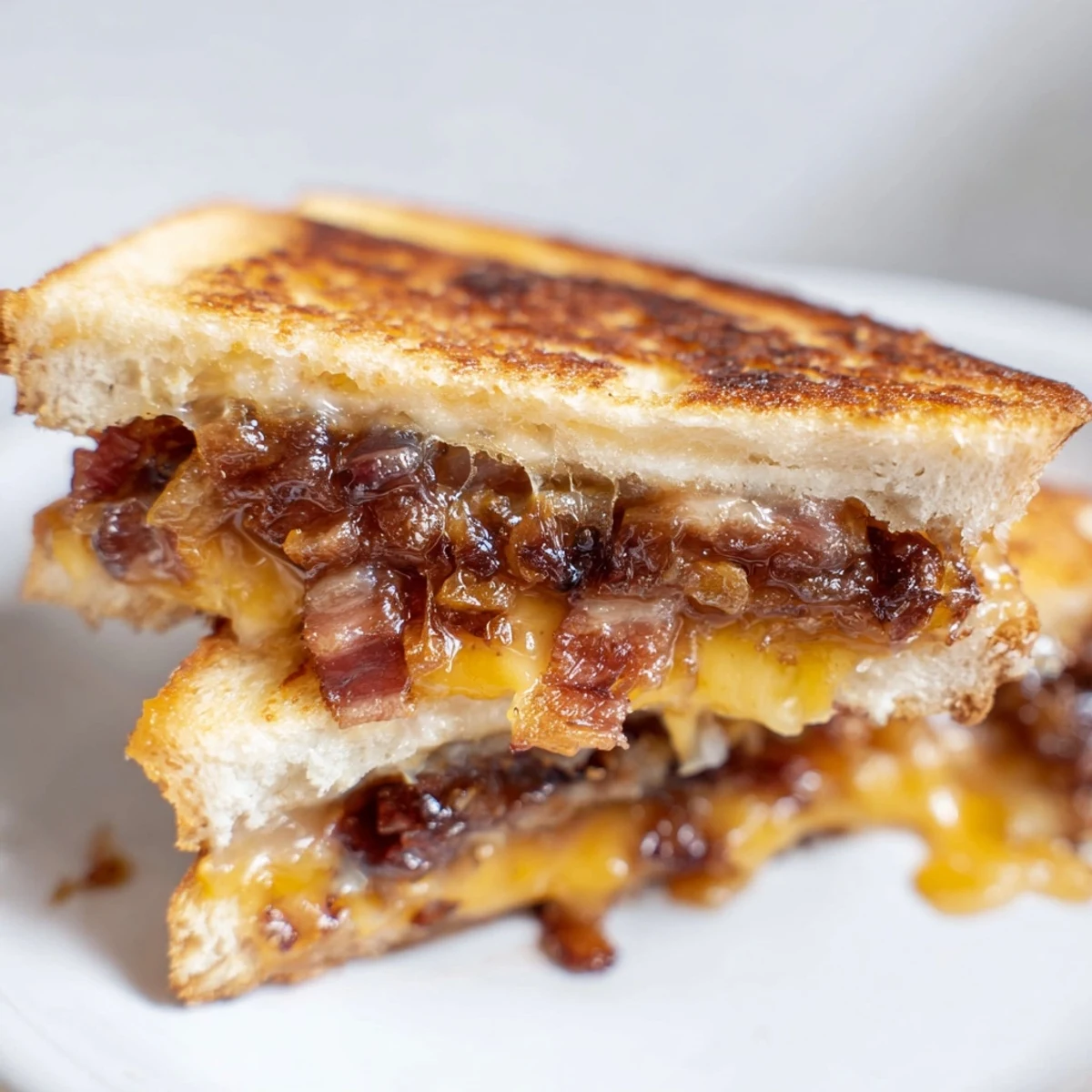 Golden, gooey Bacon Jam Grilled Cheese oozing with melted cheddar and Gruyère, so delicious.