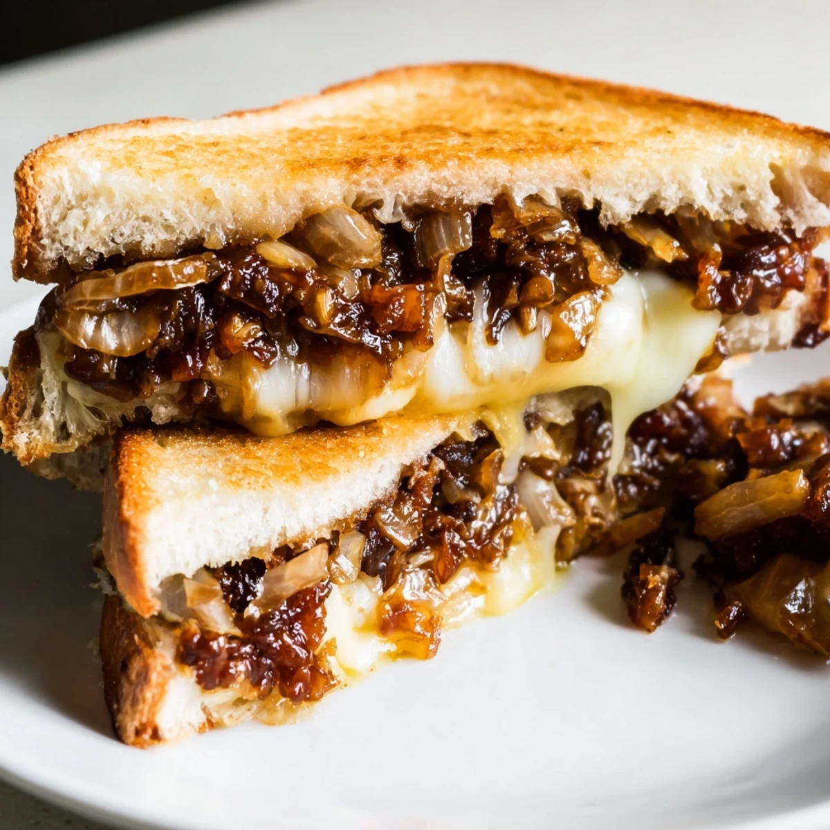 Perfectly browned Bacon Jam Grilled Cheese with a side, ready for you to savor every bite.