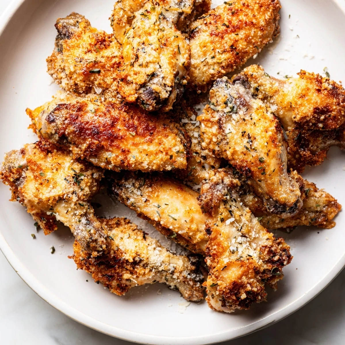 Golden, crispy Baked Parmesan Chicken Wings, ready to serve with a creamy dipping sauce.