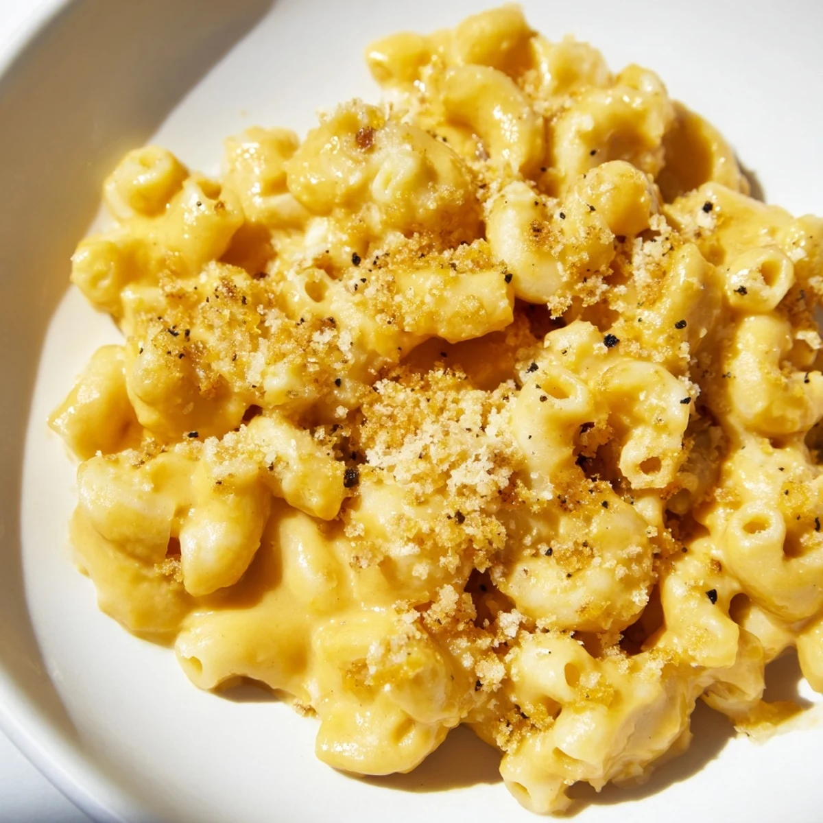 Golden, bubbly Pumpkin Mac & Cheese, a hearty vegetarian main, ready to serve with extra cheese.