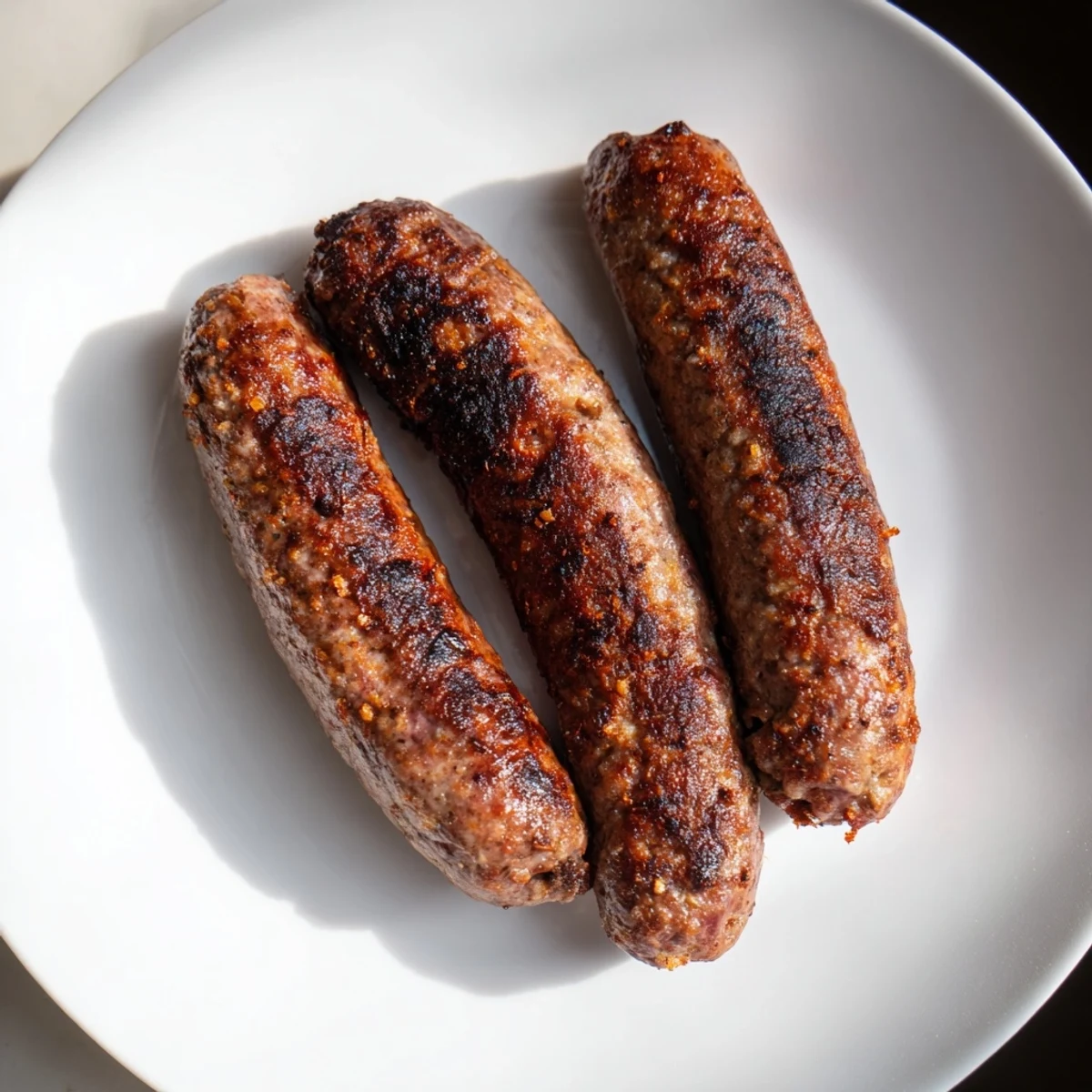 Close-up of freshly grilled Romanian mici, these juicy spiced sausages are an authentic Romanian dish.
