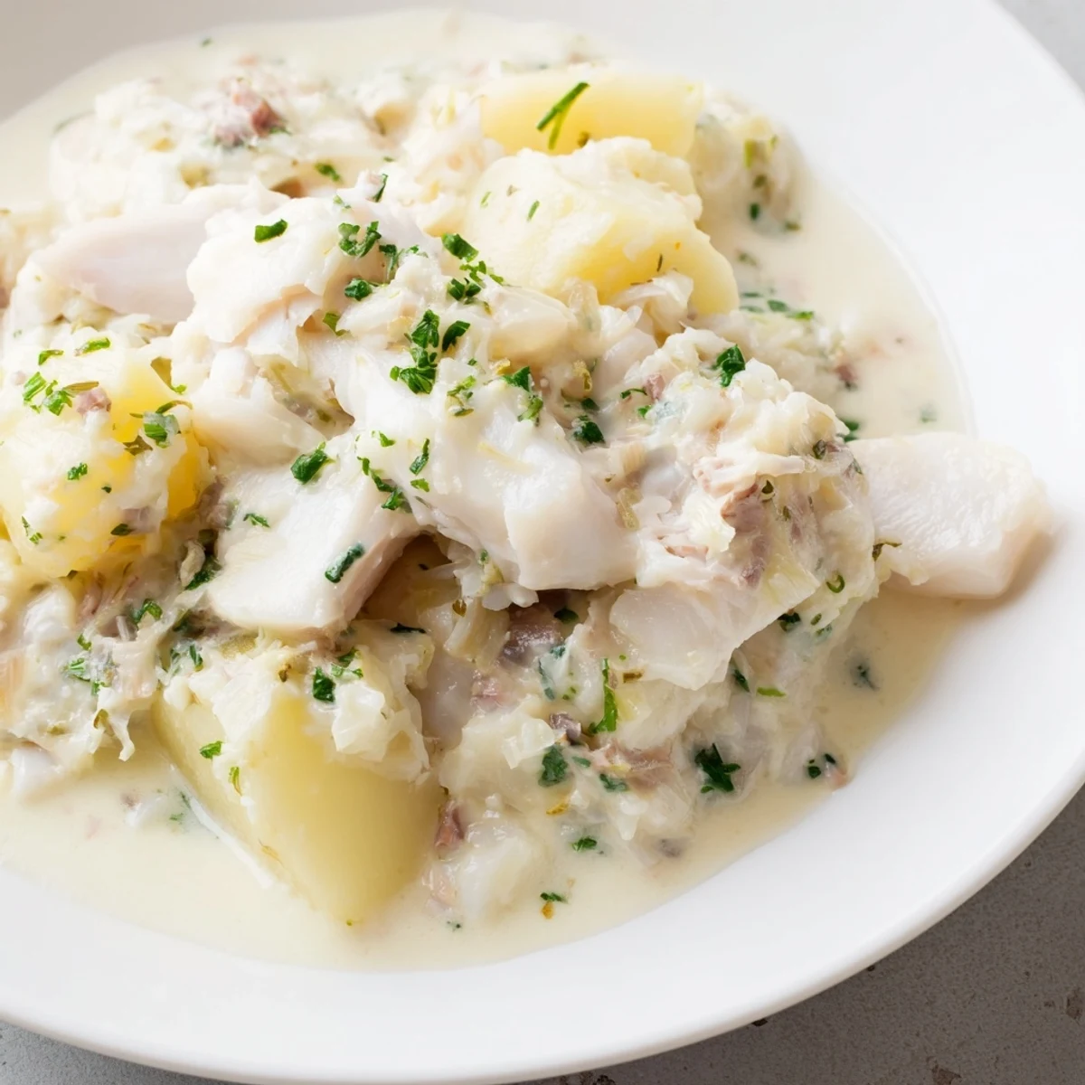 Delicious Icelandic Fish Stew, a hearty pescatarian dish with potatoes, fresh herbs, and flaky fish.