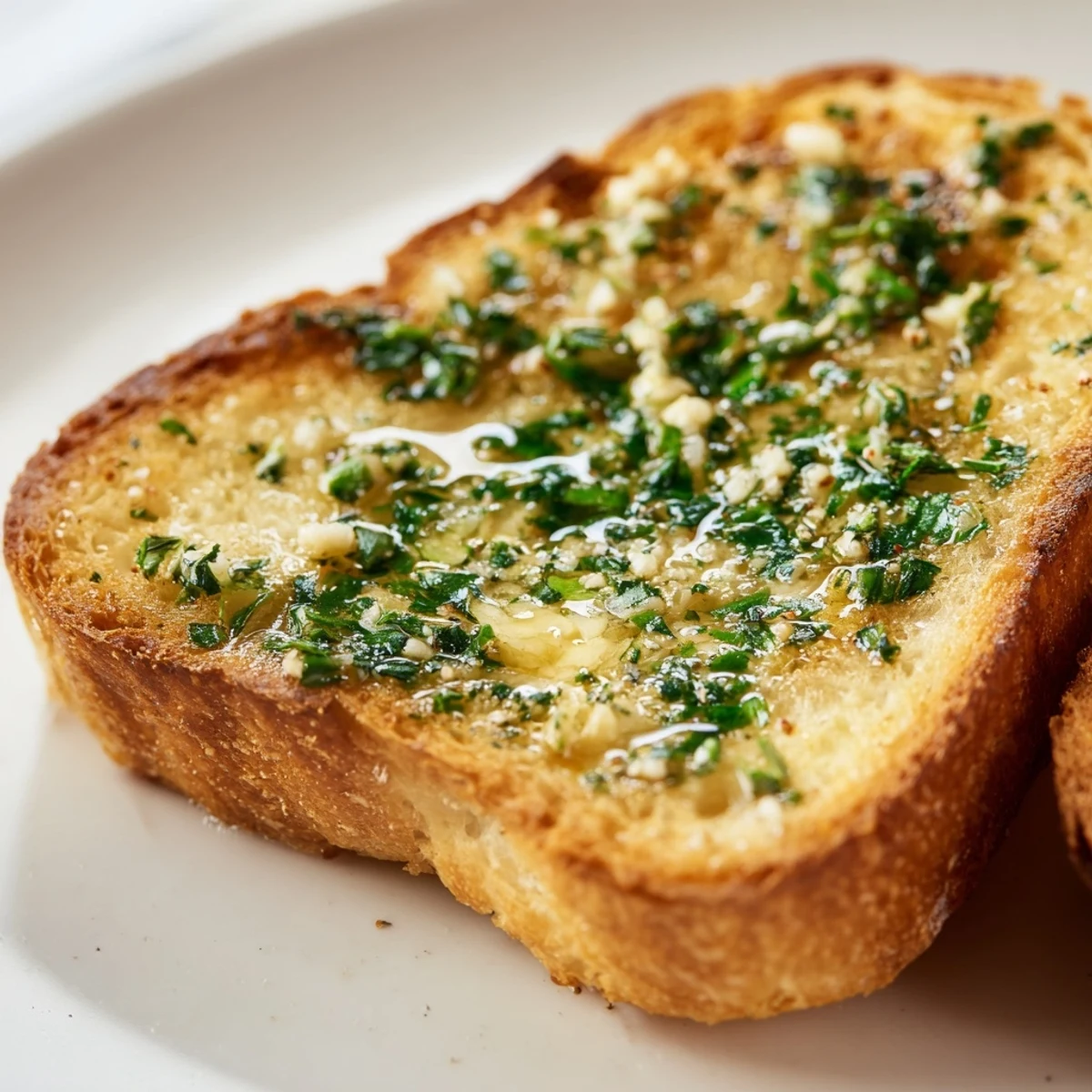 Herb Butter Toast features golden toasted artisan bread generously spread with aromatic compound butter and sprinkled with flaky sea salt.  
