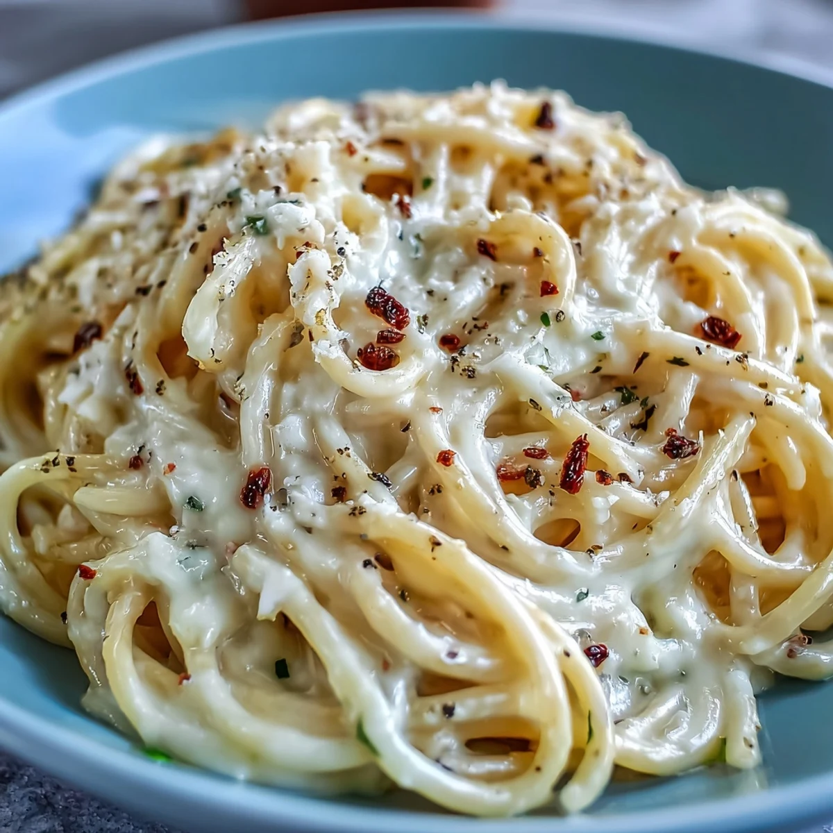Steaming strands of Cacio e Pepe glisten, coated in creamy Pecorino Romano sauce and freshly cracked black pepper.