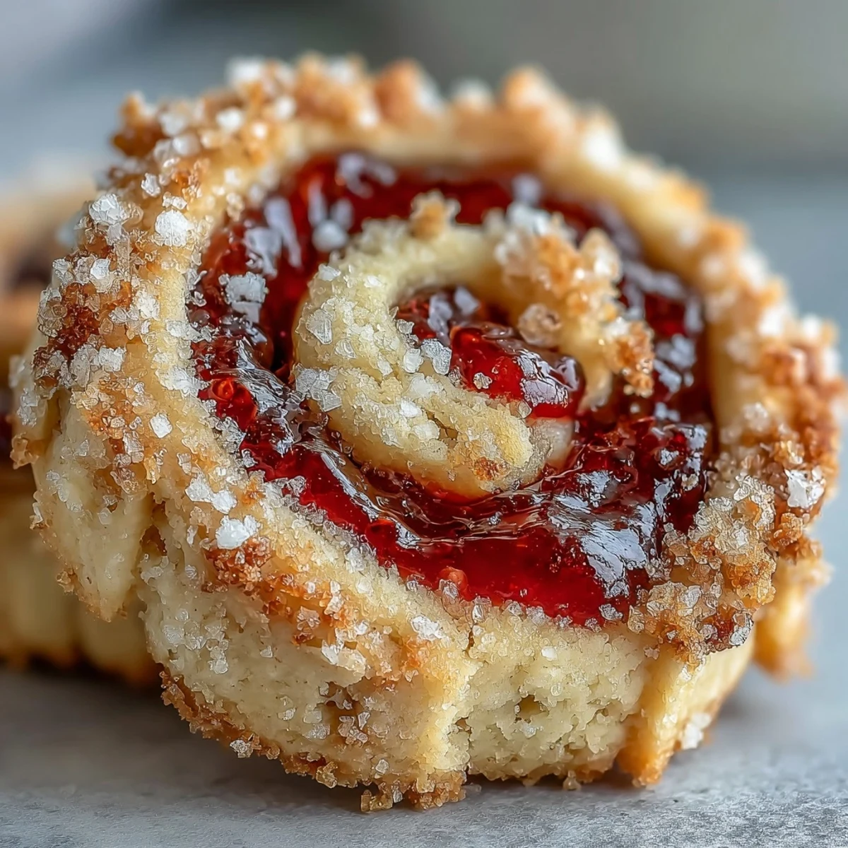 Raspberry Swirl Shortbread Cookies cooled on a wire rack, showing jammy centers and golden edges.