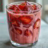 Refreshing Pink Starburst drink with berry acai juice, lemonade, and vanilla syrup, served over ice with a straw.