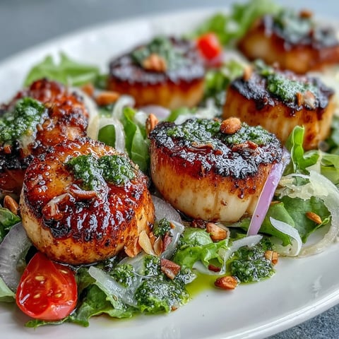 Golden seared scallops rest on a crisp escarole salad with cherry tomatoes and shaved Parmesan.