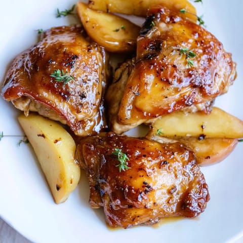 Tender chicken and sweet apples baked in a rich, flavorful, Sticky Maple Apple Chicken glaze.