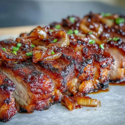 Roasted Pork and Aromatic Rhubarb Traybake served with fresh herbs and warm spices.