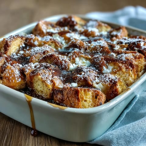 Sliced wedge of Monte Cristo Breakfast Casserole revealing layers of ham, turkey, Swiss cheese, and custardy bread.