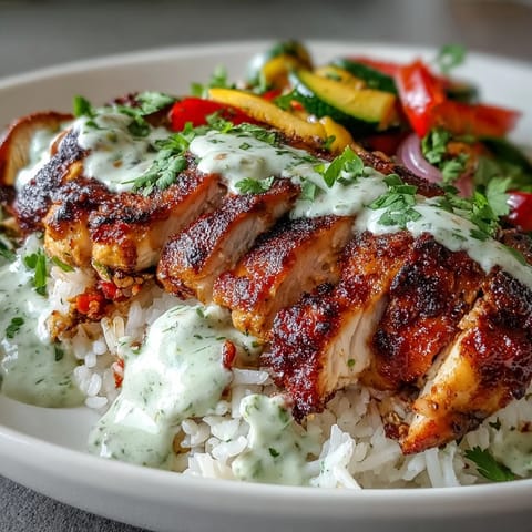 Juicy blackened chicken, fluffy rice, and colorful sautéed vegetables topped with a creamy lime crema.