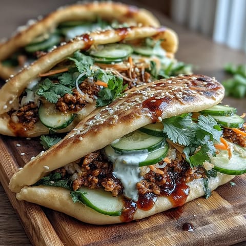 Korean Turkey Stuffed Naan Pockets displayed beside lime wedges and fresh cilantro, ready to be eaten as an easy weeknight dinner for four.