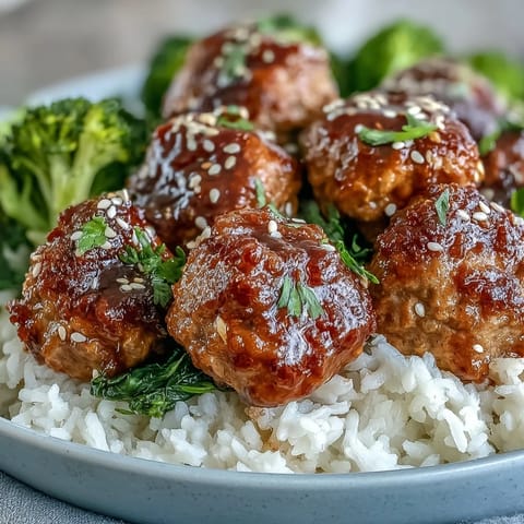 Close-up of Honey Garlic Turkey Meatball Bowls garnished with green onions and sesame seeds, ready to serve.