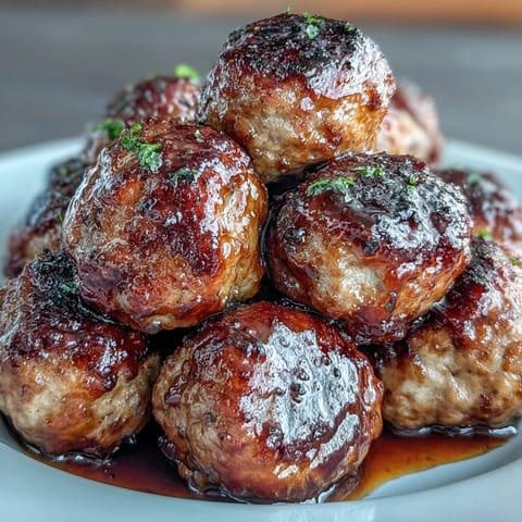 Oven-baked lean turkey meatballs drizzled in homemade teriyaki sauce, paired with vibrant grilled pineapple and veggie skewers for a balanced dish.  