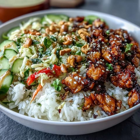 Crunchy vegetables and nutty peanut-sesame dressing elevate golden crispy rice in this vibrant, Asian-inspired salad.  