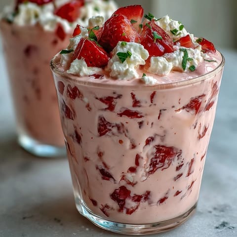 Creamy cottage cheese strawberry smoothie with fresh berries and a hint of vanilla, perfect for a protein-packed breakfast or post-workout snack.