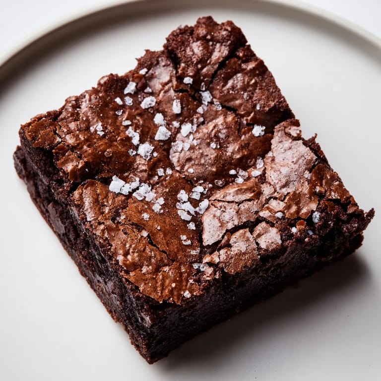 Fudgy homemade dark chocolate and sea salt brownies, perfect for a decadent dessert with vanilla ice cream.