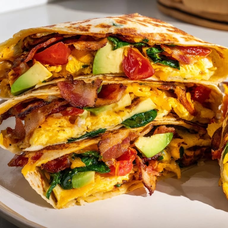 A folded Crispy Breakfast Wrap shows the delicious layers before the satisfying first bite.