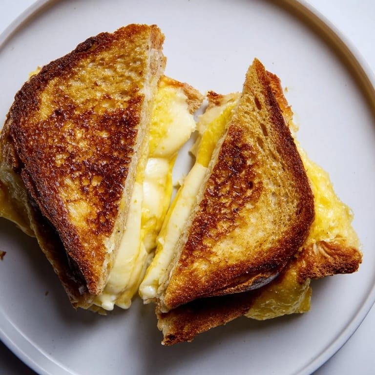 Crispy, custard-soaked bread holds melty cheese in this delicious Custard French Toast Grilled Cheese, ready to eat.