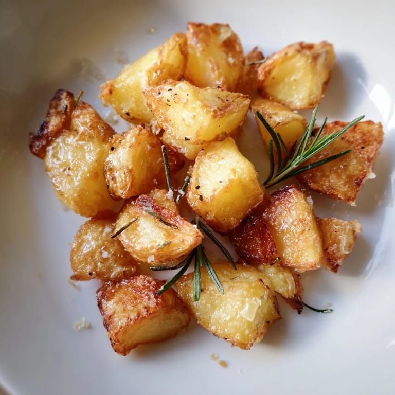 Sizzling Beef Tallow Roasted Potatoes, seasoned with fresh herbs, ready to be served hot and fluffy.