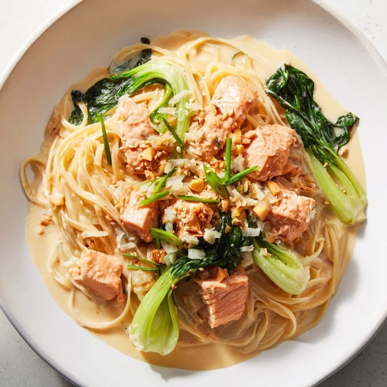 Tender salmon nestled among the perfect al dente pasta in this miso butter salmon pasta dish.