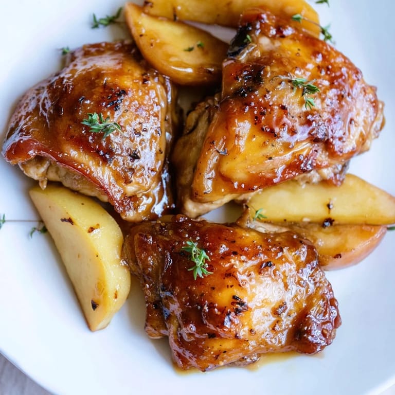 Tender chicken and sweet apples baked in a rich, flavorful, Sticky Maple Apple Chicken glaze.