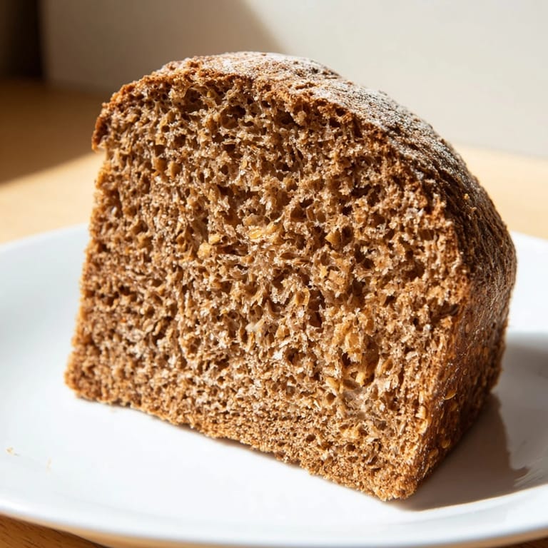 A rustic, round loaf of fragrant Latvian Rupjmaize, sliced, perfect for a toasted meal.