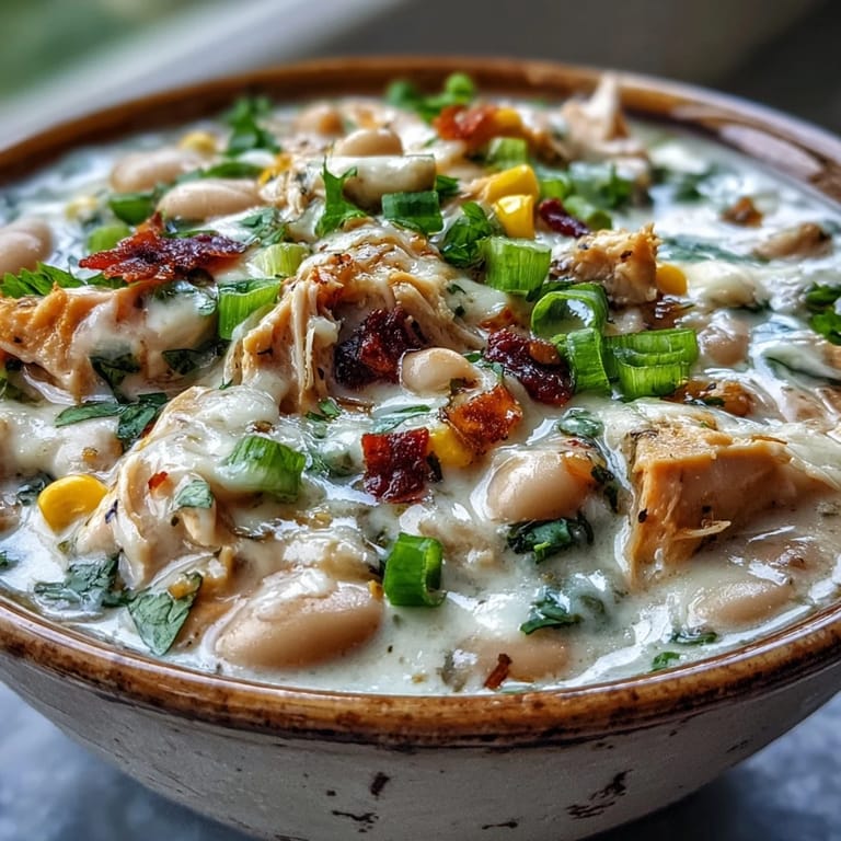 Comforting White Chicken Chili served with lime wedges and green onions, perfect for a cozy weeknight dinner.