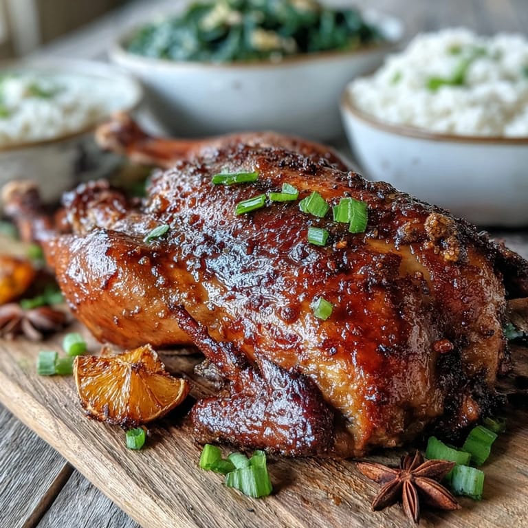 Fragrant Five-Spice Roast Ducks glistening with honeyed juices, carved alongside fluffy jasmine rice for dinner.