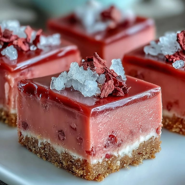 Close-up of sliced No-Bake Strawberry Fudge Squares showing the smooth white chocolate and strawberry filling, ready to serve on a white plate.