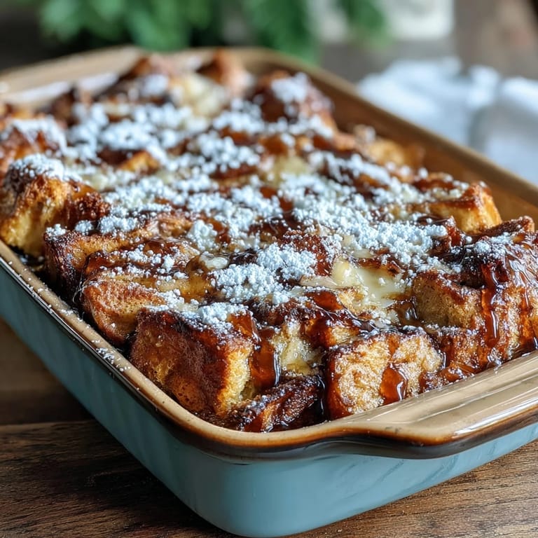 Monte Cristo Breakfast Casserole served warm on a brunch plate, garnished with fresh berries and a side of syrup.