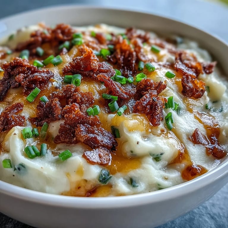 Steaming loaded potato soup served in a white bowl, paired with crusty bread for a hearty, gluten-free friendly meal.