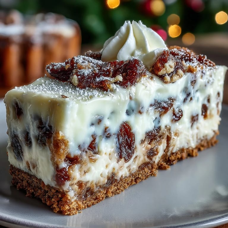 Ready-to-serve Christmas Cheesecake Slab squares on a platter, perfect for festive holiday gatherings and dessert tables.