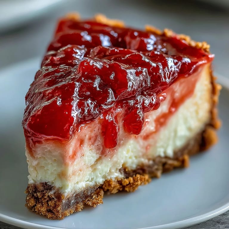 Freshly sliced Guava Cheesecake reveals a marbled interior, garnished with a mint leaf for a pop of color.