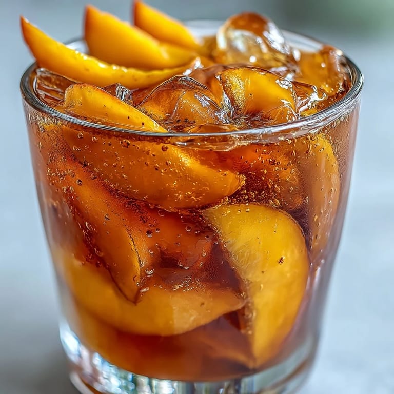 Tall pitcher filled with homemade Mango Iced Tea, ice cubes clinking, ready for a summer party.