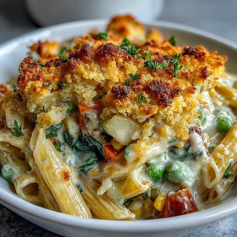 Fresh thyme garnish rests on the savory dish, serving up steaming comfort alongside a glass of crisp white wine.