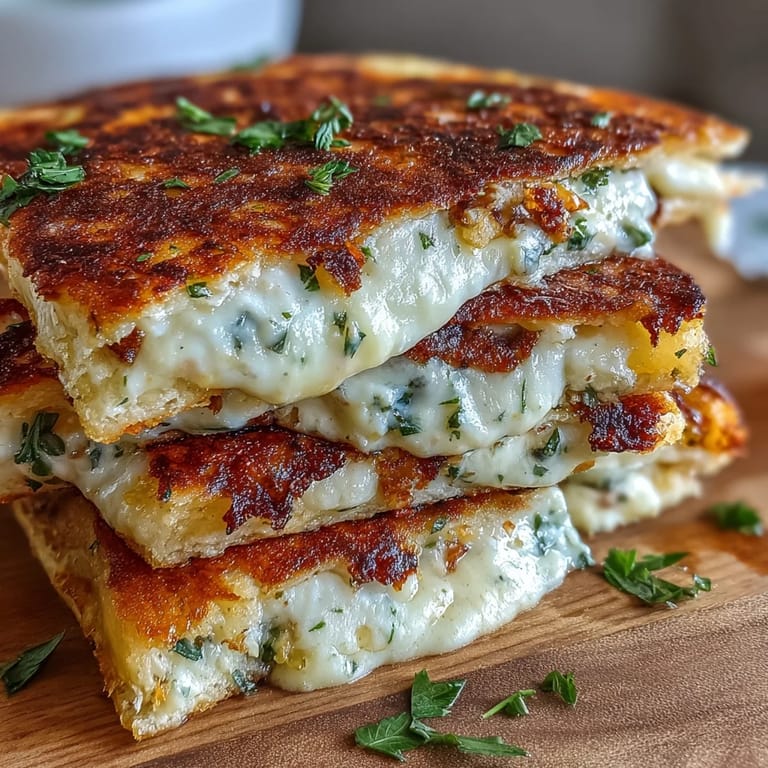 Golden-buttered naan, filled with gooey mozzarella and garlic herbs, makes an irresistible vegetarian Indian-American main dish.