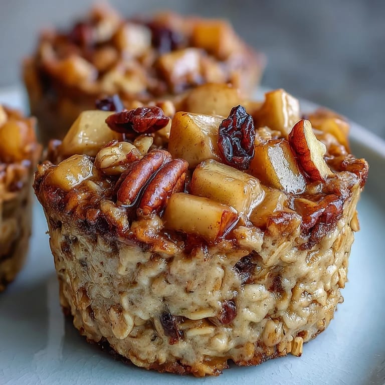 These Vegan Apple Cinnamon Baked Oatmeal Cups are presented on a rustic wooden board next to a steaming mug of coffee for breakfast.