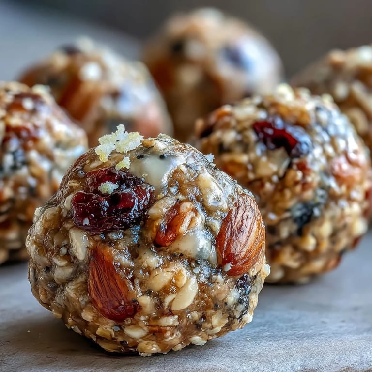 Chilled Vegan Lemon Blueberry Energy Bites are served in a glass bowl with scattered oats.