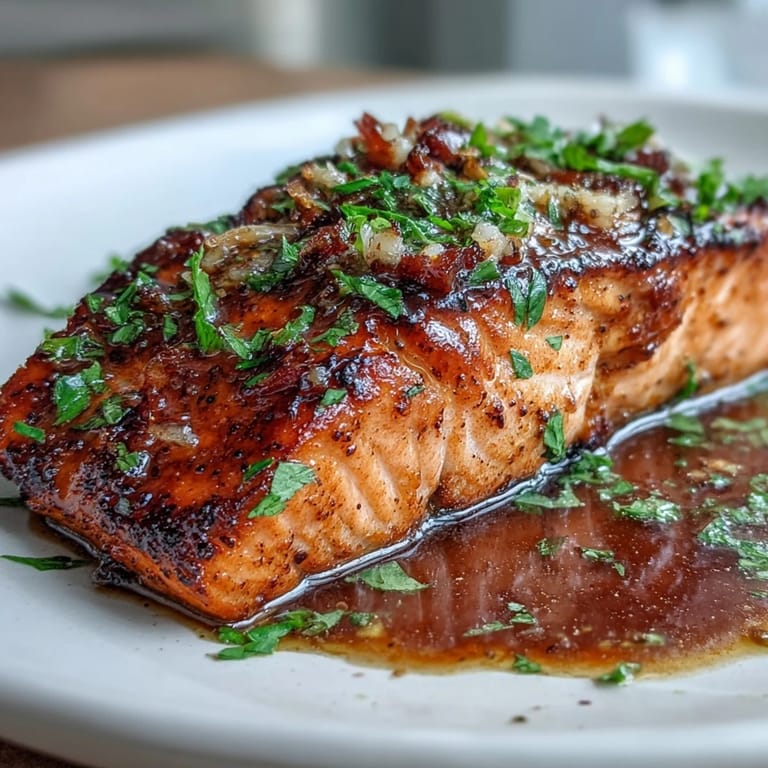 Flavorful baked salmon fillet, drizzled with tangy soy and lemon marinade, perfect for a healthy, satisfying dinner.