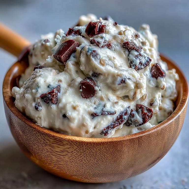 Creamy Greek Yogurt Cookie Dough with oat flour and nut butter, served chilled with a sprinkle of shredded coconut.